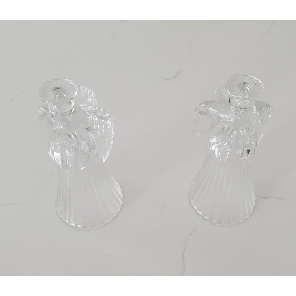 NEW Angel Crystal Candle Holders Clear Set of 2 Holiday Christmas Decor 7" high - Picture 3 of 7